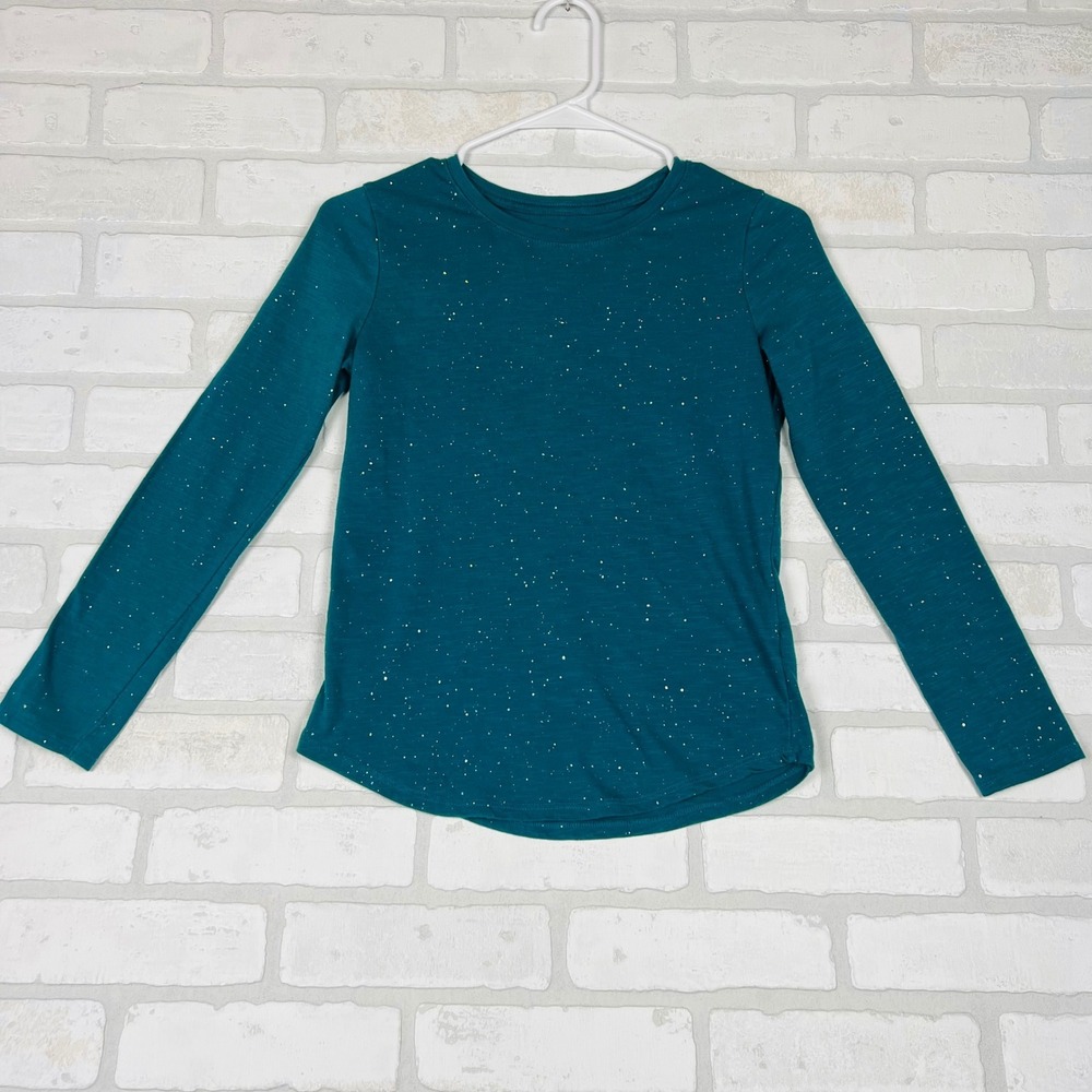 Cat & Jack Girls Teal Green Sparkle Glitter Long Sleeve Shirt Size L 10/12